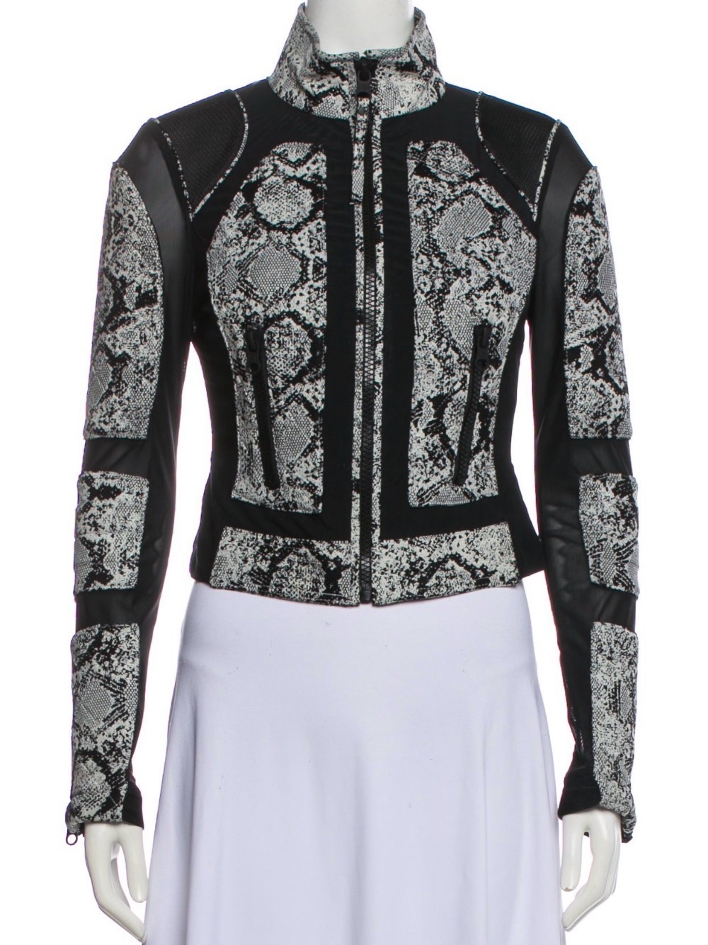 Blank Noir Leather Black & White Snake Print Moto Jacket Size S - Very Good Cond